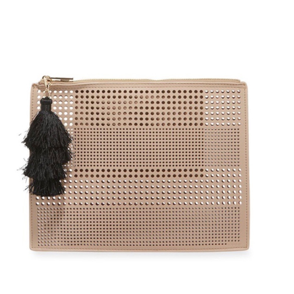 NWT! Newman Marcus Perforated Zip Pouch Rose Gold